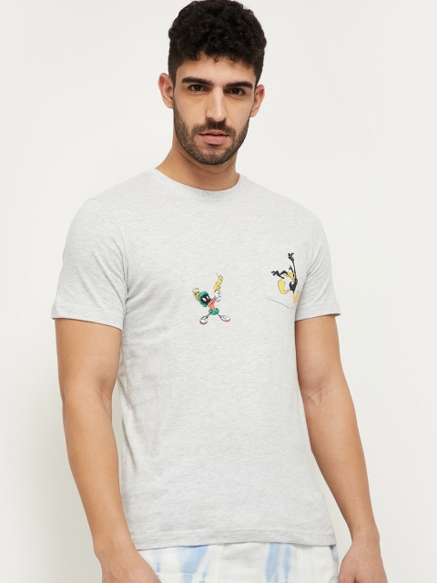 

max Men Grey Melange Printed T-shirt