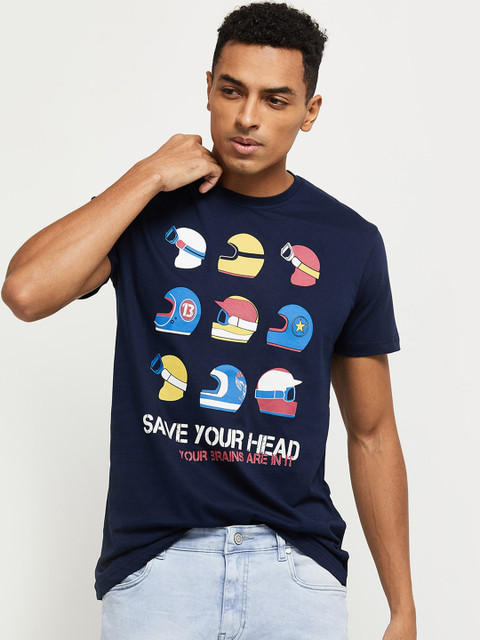 

max Men Blue Printed T-shirt