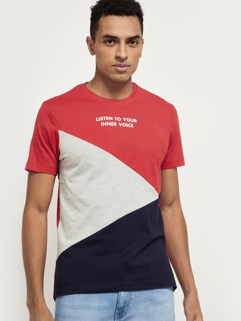 

max Men Red Cotton Colourblocked Casual Pure Cotton T-shirt
