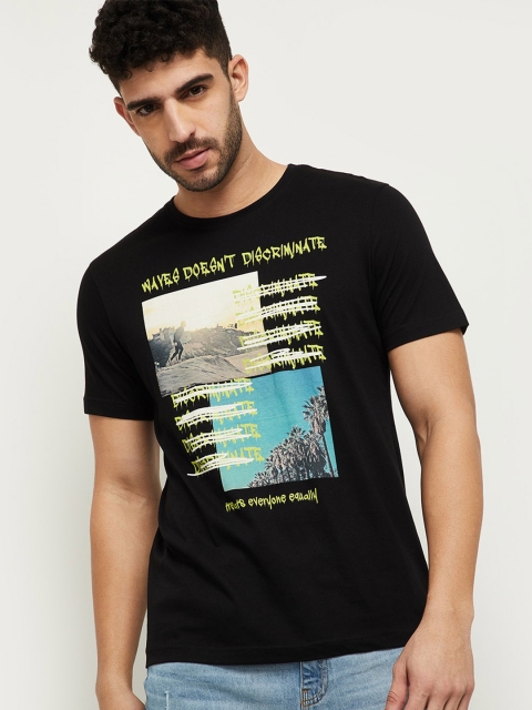 

max Men Black Printed T-shirt