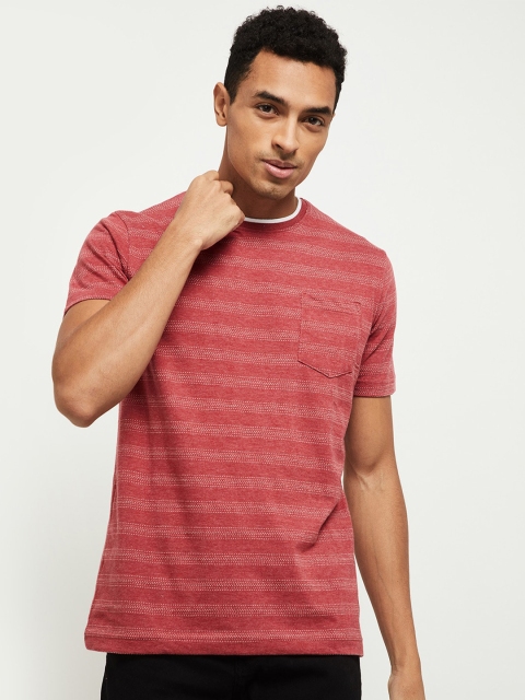 

max Men Red Striped Pure Cotton T-shirt