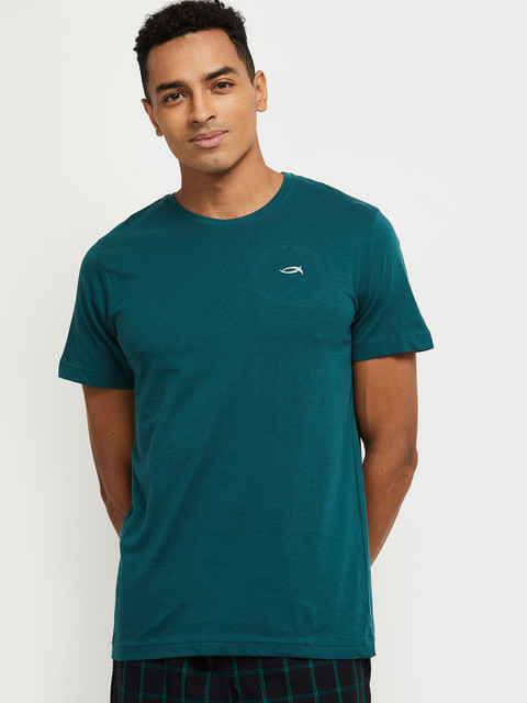 

max Men Teal Solid Pure Cotton T-shirt