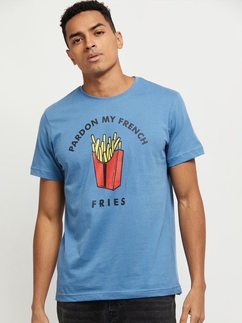 max Men Blue Typography Printed T-shirt