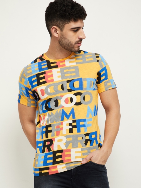 

max Men Multicoloured Typography Printed Pure Cotton T-shirt, Multi