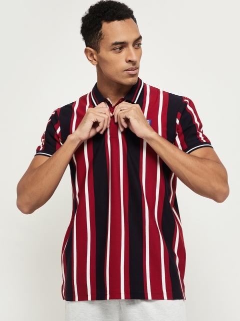 

max Men Red & Black Striped Polo Collar T-shirt