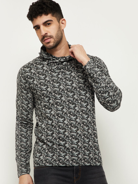 

max Men Black Printed High Neck T-shirt