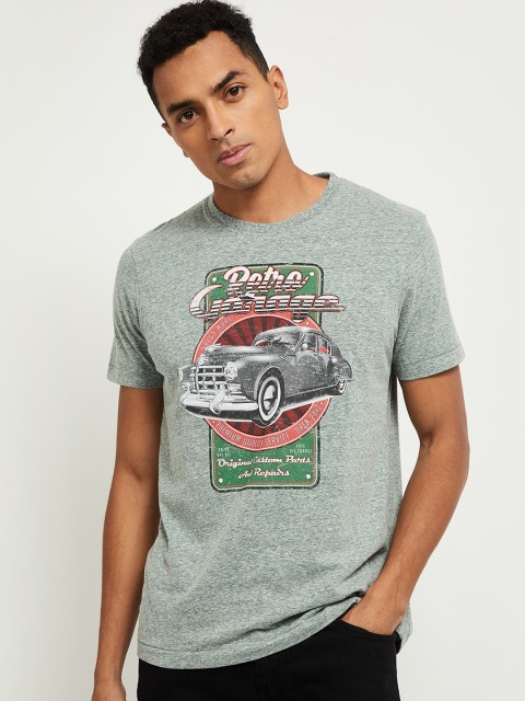 

max Men Green Printed T-shirt