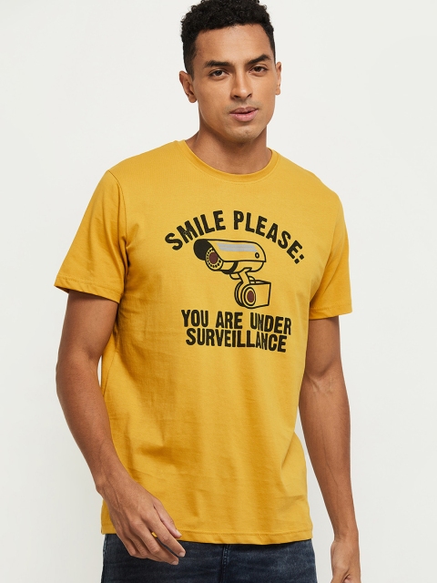 

max Men Yellow Typography Printed T-shirt