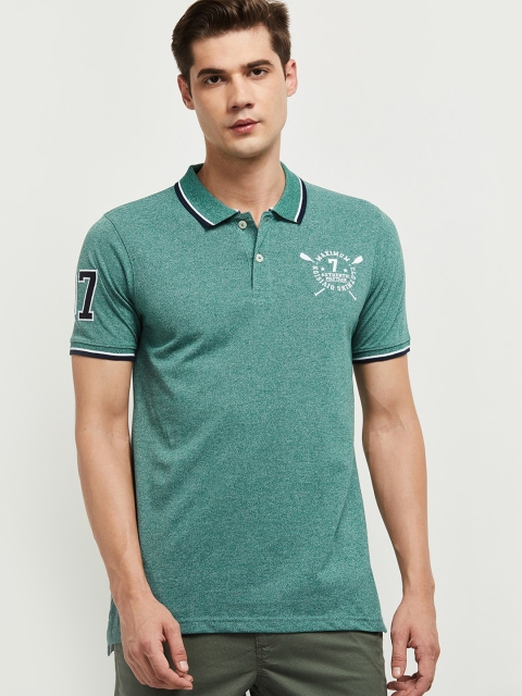 

max Men Teal Solid Polo Collar T-shirt