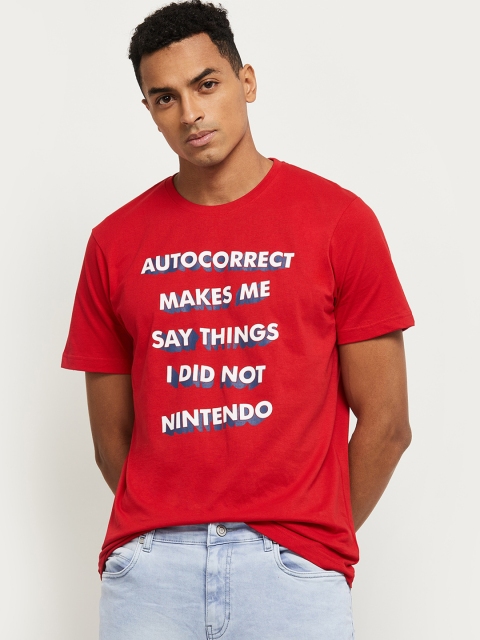 

max Men Red Pure Cotton Typography Printed Pure Cotton T-shirt