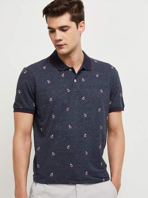 

max Men Blue Printed Polo Collar T-shirt