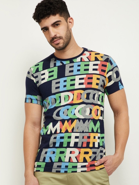 

max Men Blue Printed T-shirt