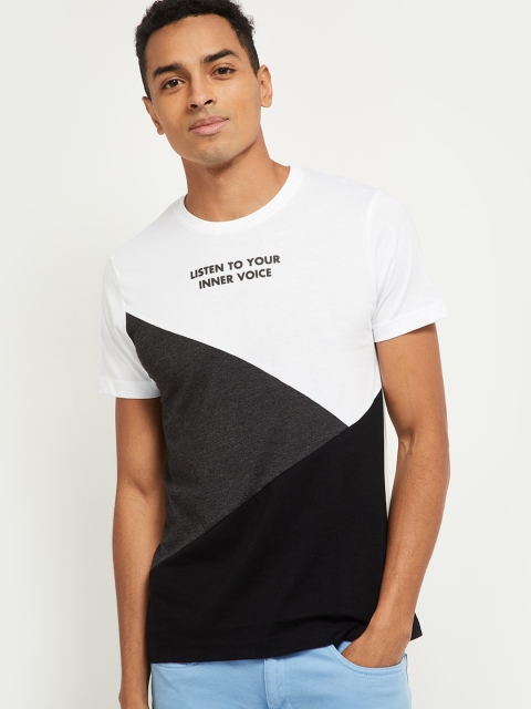 

max Men White Black Pure Cotton Colourblocked Pure Cotton T-shirt