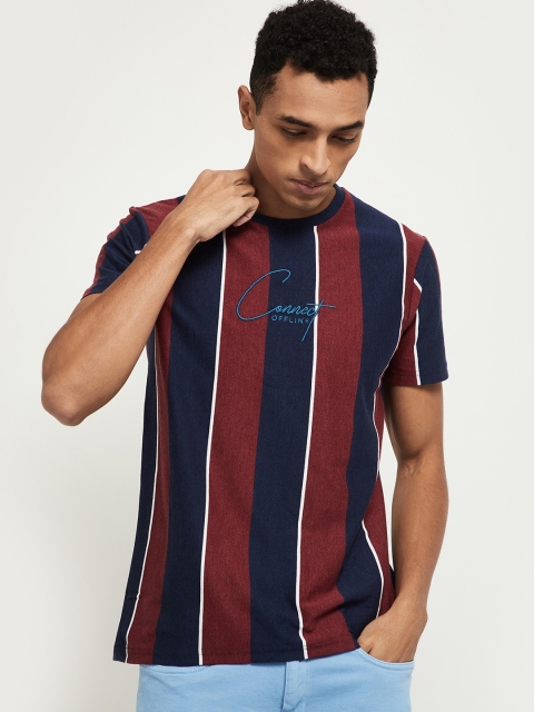 

max Men Red & Navy Blue Striped Slim Fit T-shirt