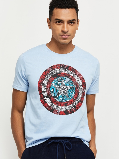 

max Men Blue Captain America Logo Printed T-shirt