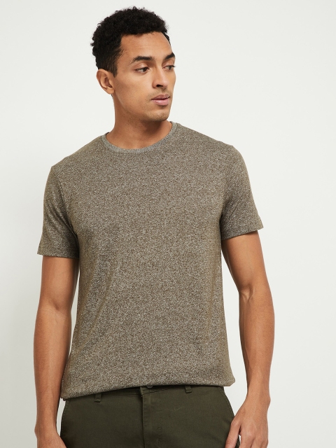 

max Men Olive Green Self-Design T-shirt