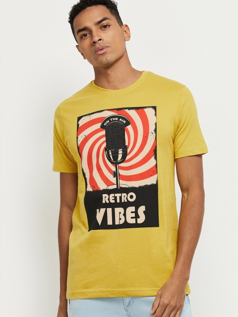

max Men Yellow Printed T-shirt