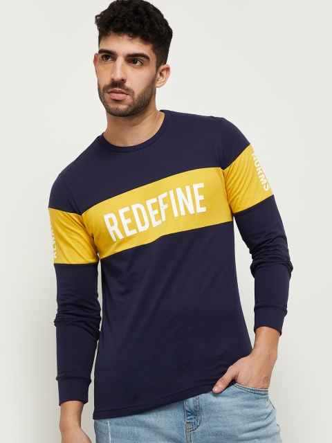 

max Men Blue & Yellow Colourblocked T-shirt