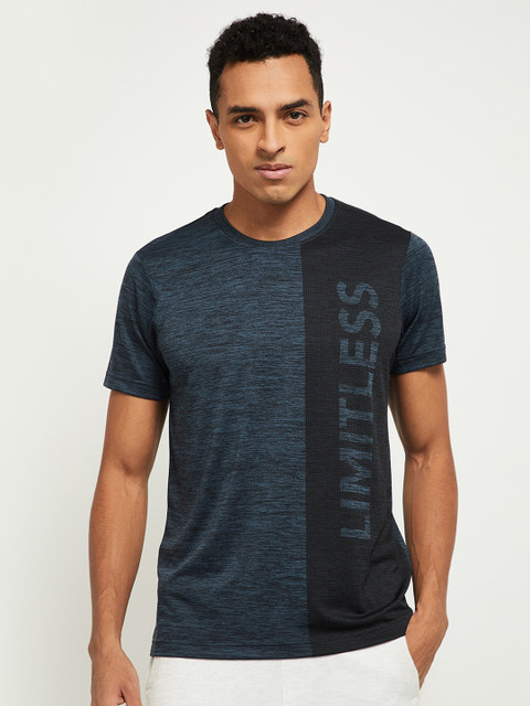

max Men Blue Colourblocked & Typography Printed T-shirt