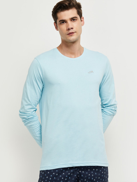 

max Men Turquoise Blue Pure Cotton T-shirt