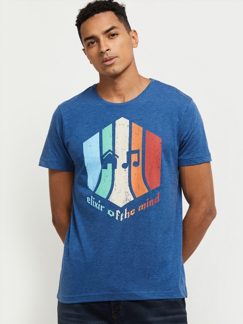 

max Men Blue & Multicoloured Printed T-shirt