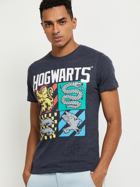 

max Men Navy Blue Printed T-shirt