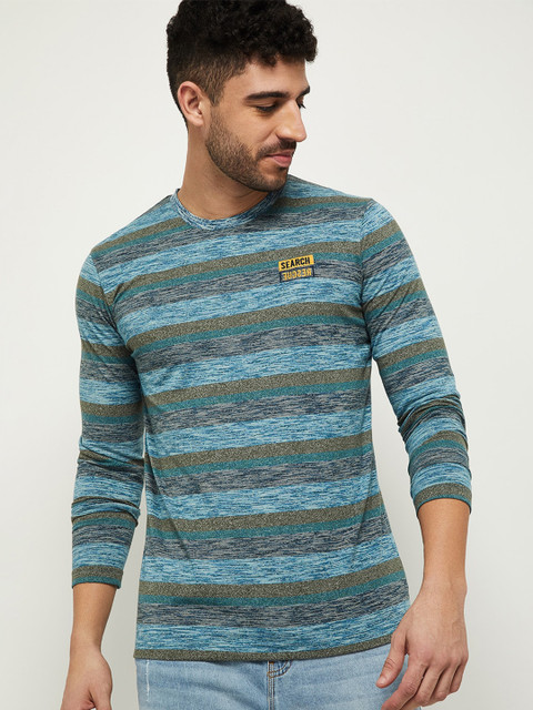 

max Men Green Striped T-shirt