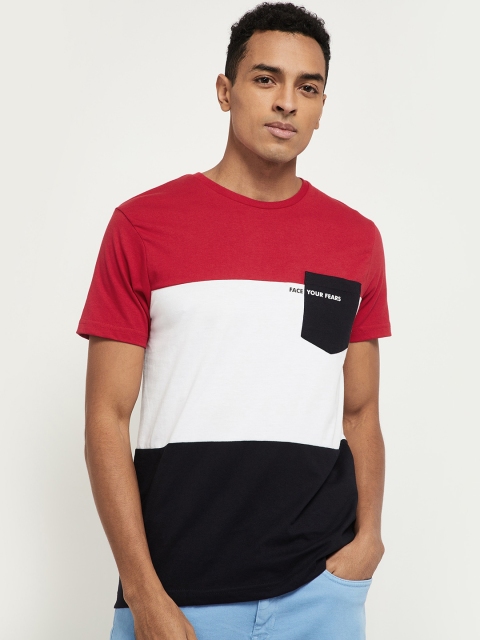 

max Men Red & White Colourblocked T-shirt