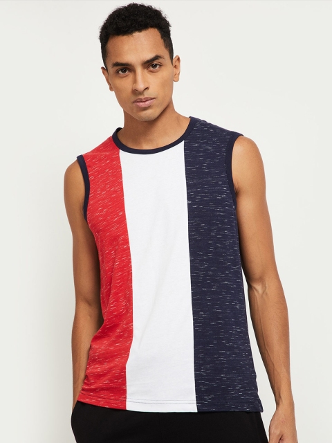 

max Men Blue & Red Colourblocked T-shirt