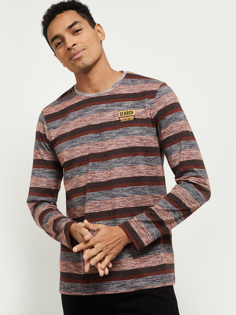 

max Men Beige Striped T-shirt