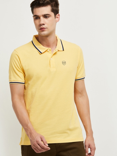 

max Men Yellow Polo Collar Slim Fit T-shirt