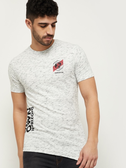 

max Men Grey Melange Typography Printed T-shirt