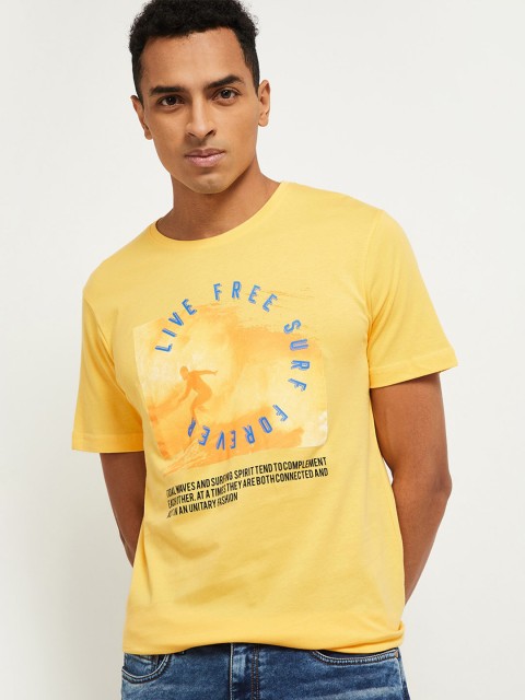 

max Men Yellow Typography Printed T-shirt