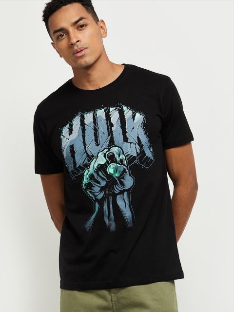 

max Men Black Hulk Printed Pure Cotton T-shirt