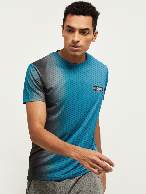 

max Men Teal Green & Black Printed T-shirt
