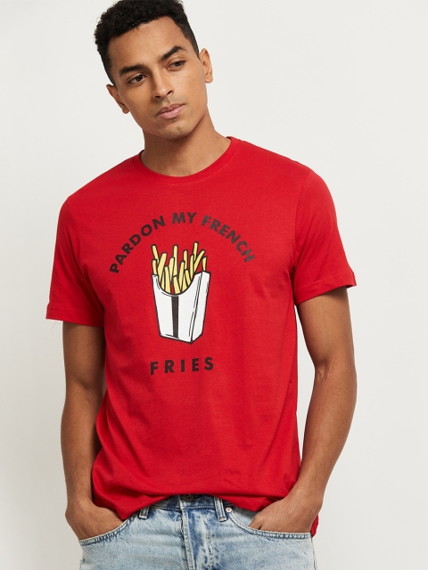 

max Men Red Pure Cotton Typography Printed Pure Cotton T-shirt