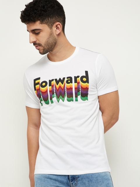 

max Men Cotton White Typography Printed Pure Cotton T-shirt