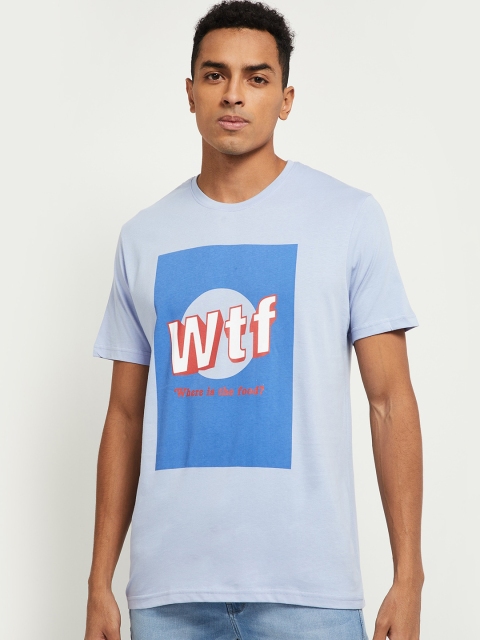 

max Men Blue Typography Printed Pure Cotton T-shirt