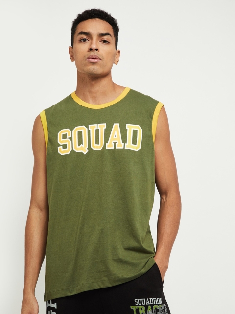 

max Men Green & Yellow Printed T-shirt