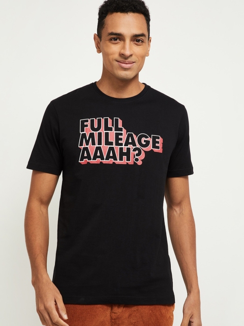 

max Men Black Typography Printed Pure Cotton T-shirt