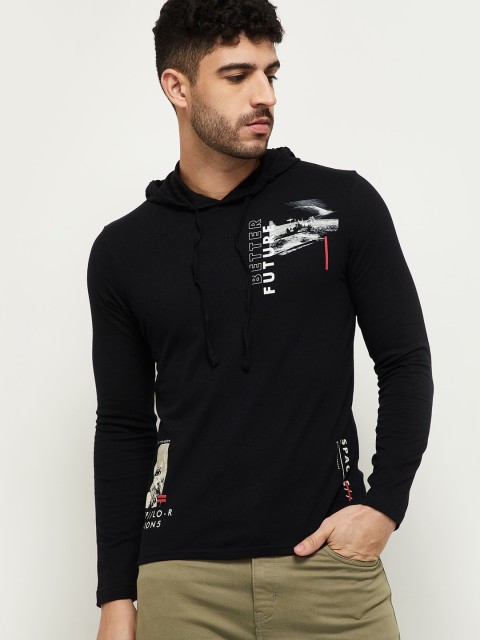 

max Men Black & White Printed T-shirt