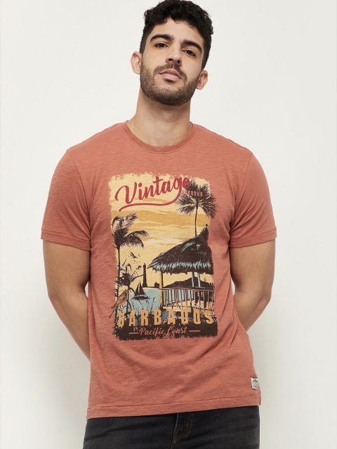 

max Men Rust Graphic Printed Pure Cotton T-shirt