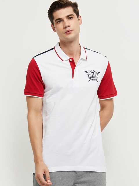 

max Men White Red Polo Collar Pure Cotton T-shirt