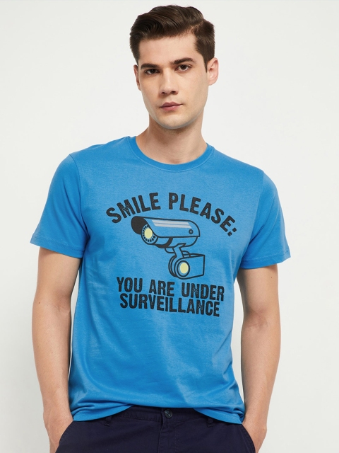 

max Men Blue Printed T-shirt