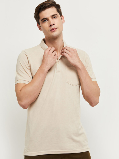 

max Men Beige Polo Collar T-shirt