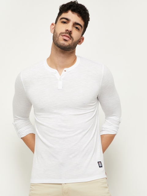 

max Men White Henley Neck T-shirt