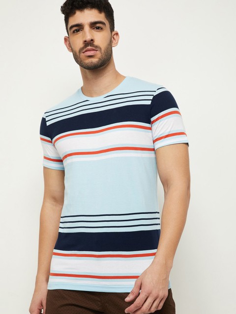 

max Men Blue Striped T-shirt