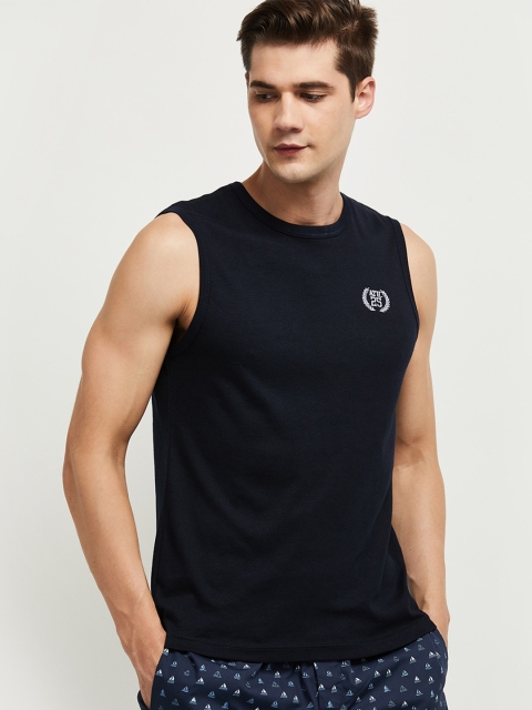 

max Men Blue Solid Tank Lounge T-shirt