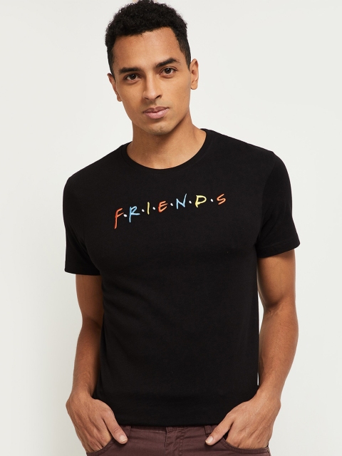

max Men Black Typography Printed T-shirt