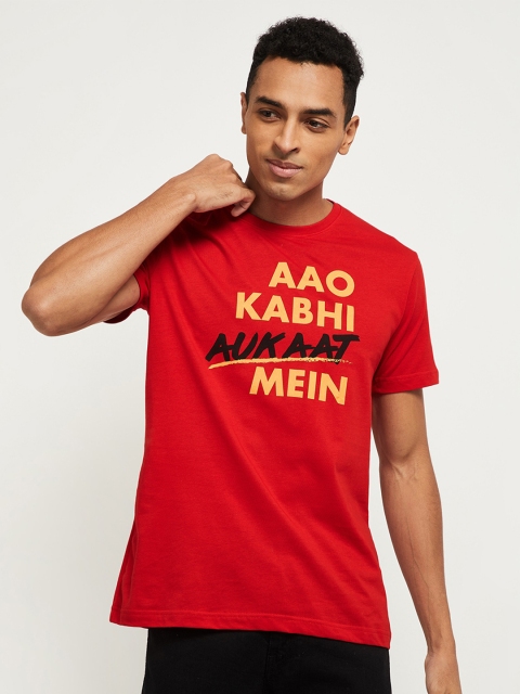 

max Men Red and Yellow Typography Printed Pure Cotton T-shirt